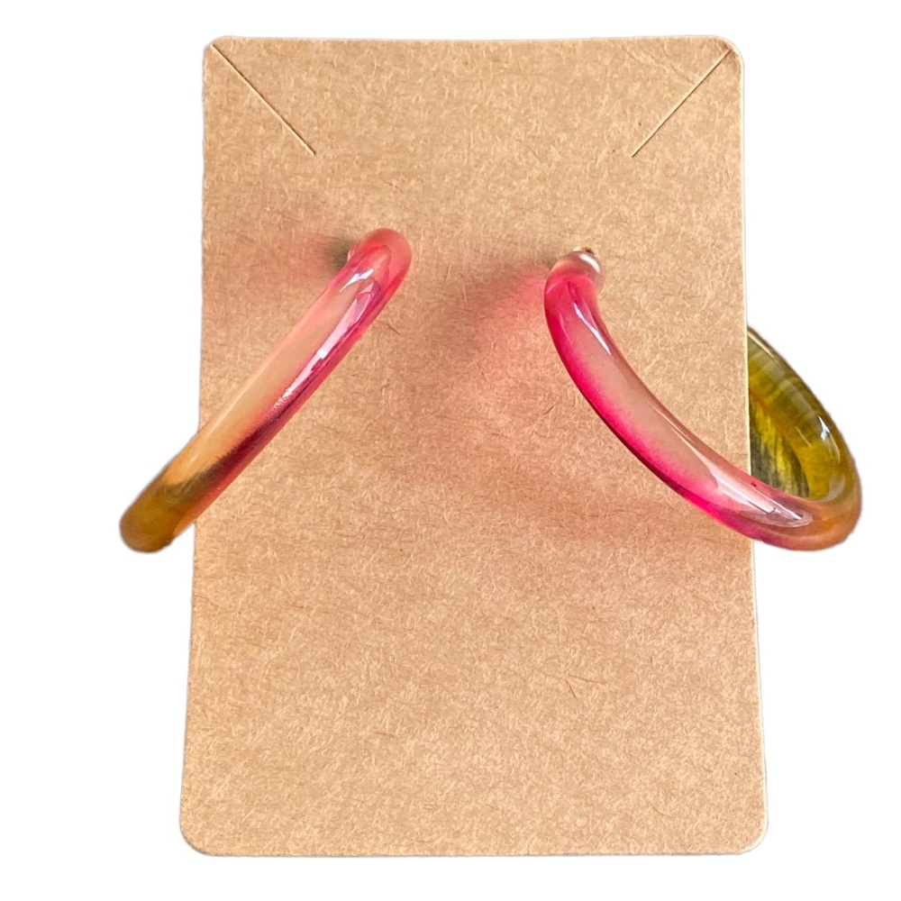 Acrylic Pink and Yellow Hoop Earrings